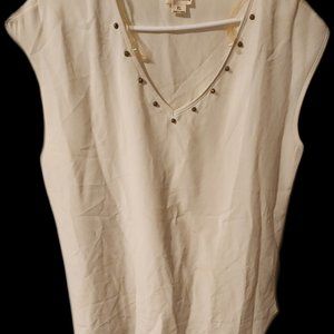 One Clothing Sleeveless Shirt White & Gold Painted Studs XL